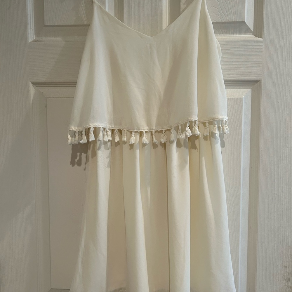 White Tassel Trim Dress